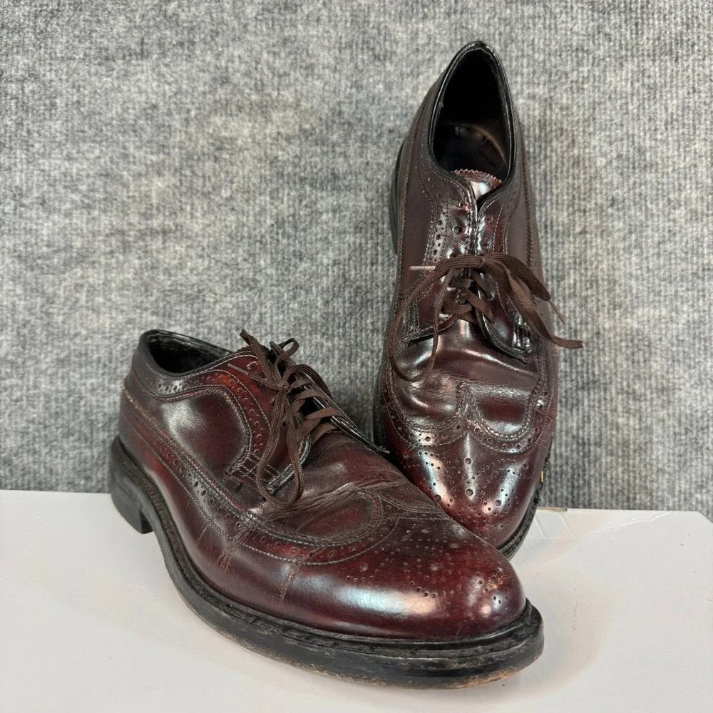 Vintage Florsheim Imperial Kenmoor Burgundy Wingtip Longwing Blucher Shoes 8